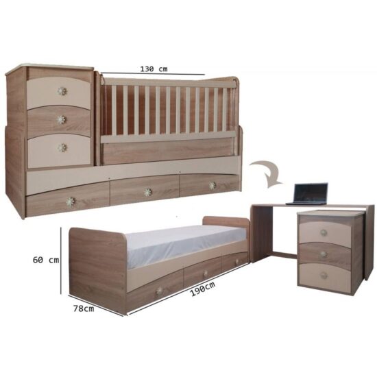Combined baby crib "Moni VIP Oval"